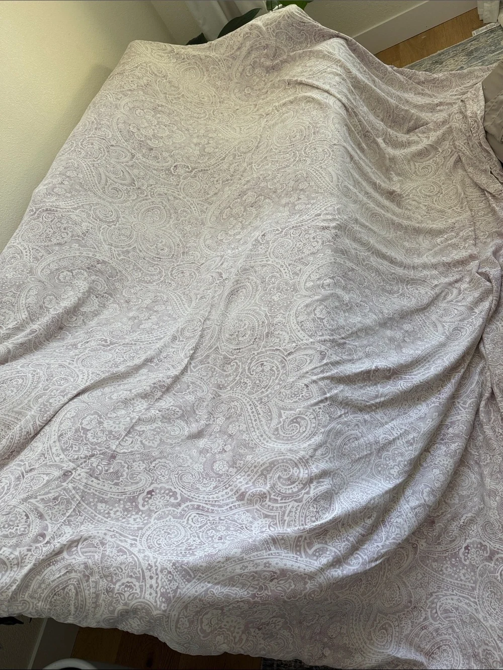 Pottery Barn King Duvet Cover Paisley Taupe White Lyocell TENCEL 108 x 92